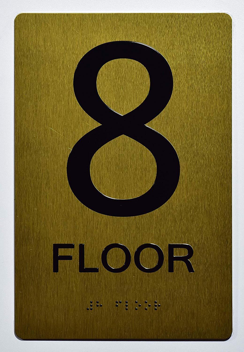 Floor 8 Sign- 8th Floor Sign- Gold(Aluminium, Gold/Black,Size 6X9) ..REF24-1027
