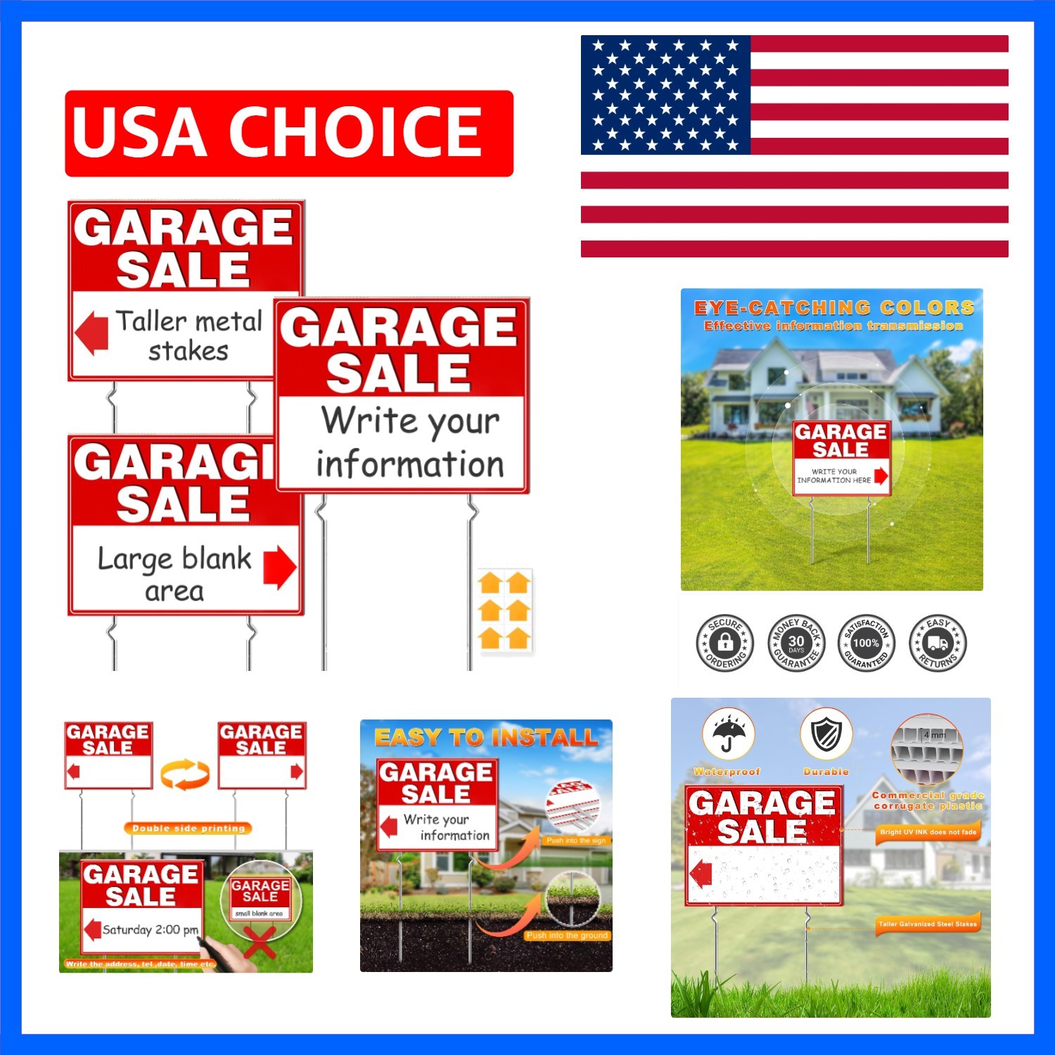 Garage Sale Signs, 3 Pcs Yard Signs with Metal Stakes, 17×13 Inch Double Side…