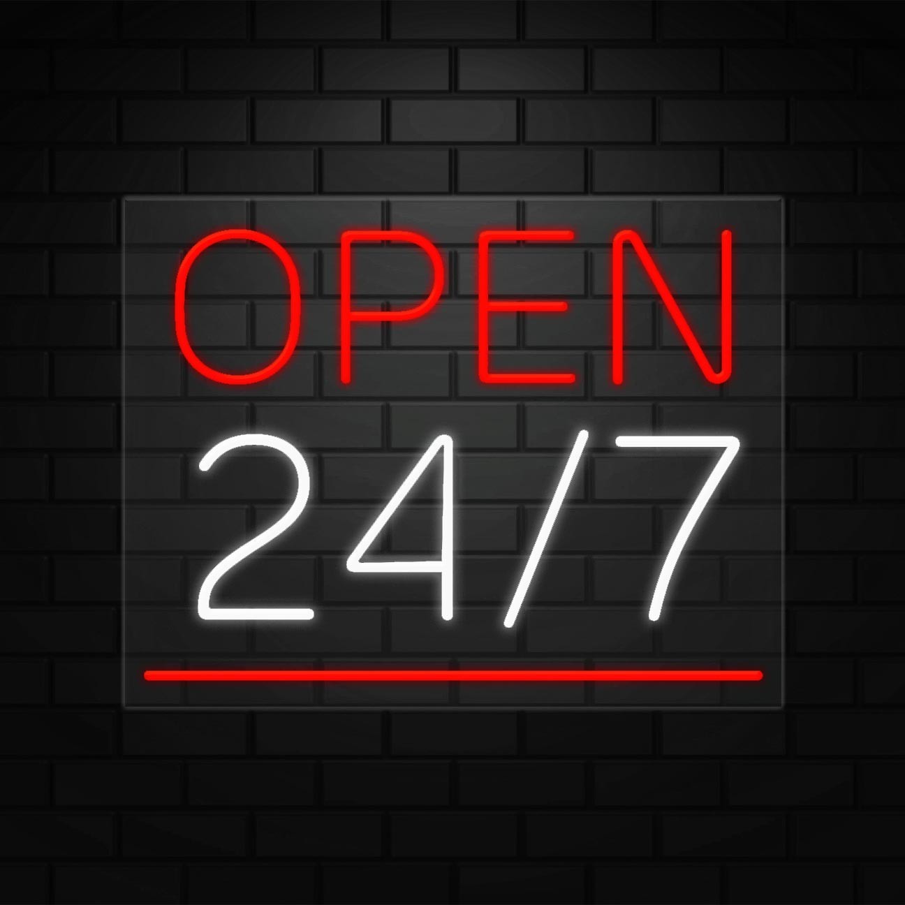 Open 24/7 Neon Sign for Retail Displays | LED Flex Neon | 31″W x 24″H x 1″D