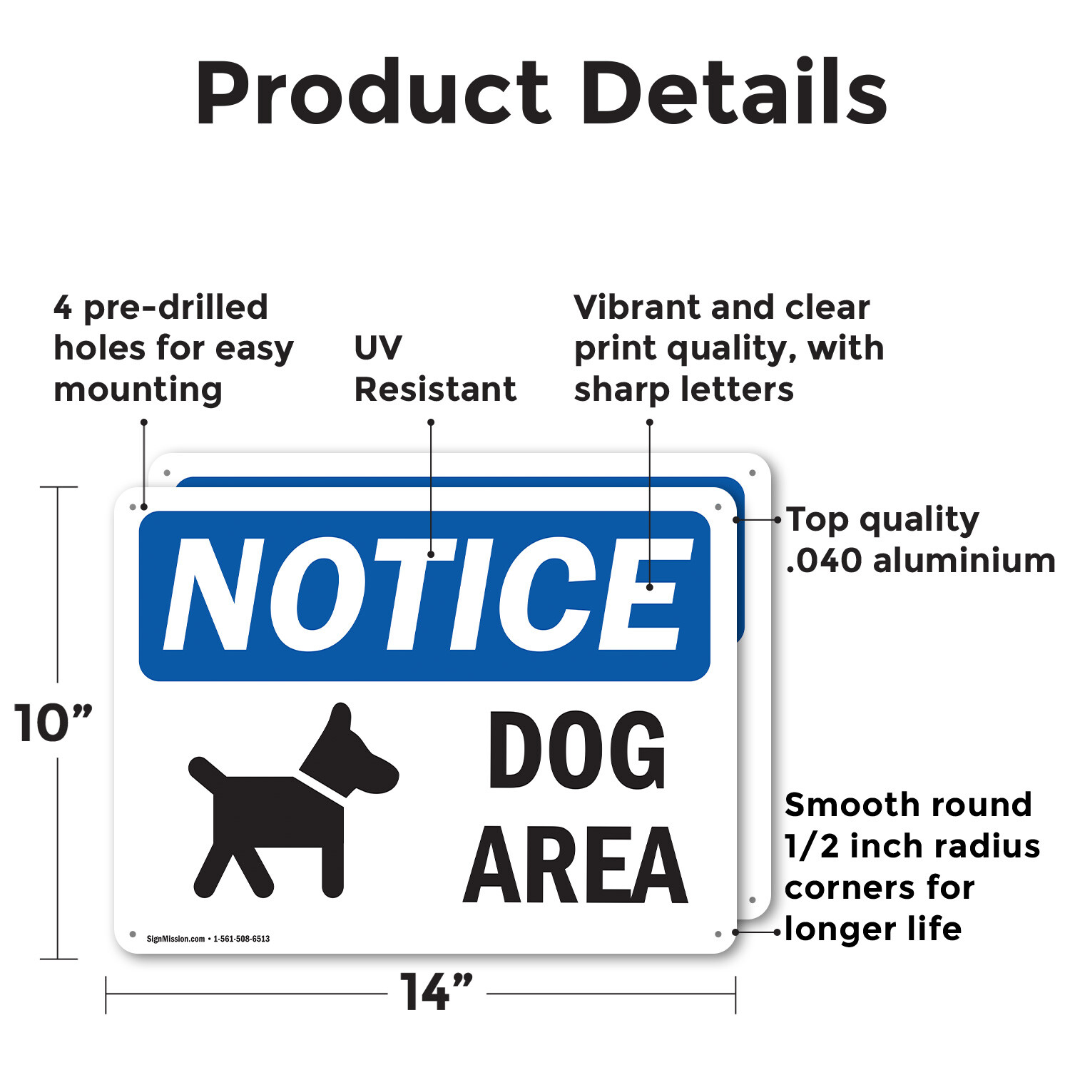 (2 Pack) Dog Area OSHA Notice Sign Decal Metal Plastic