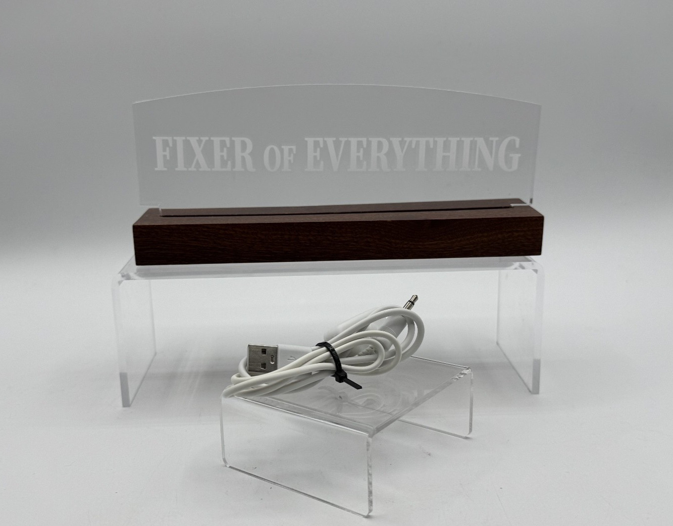 Fixer of Everything Desk Sign Transparent Sign, LED Acrylic Lamp Light Up, Works