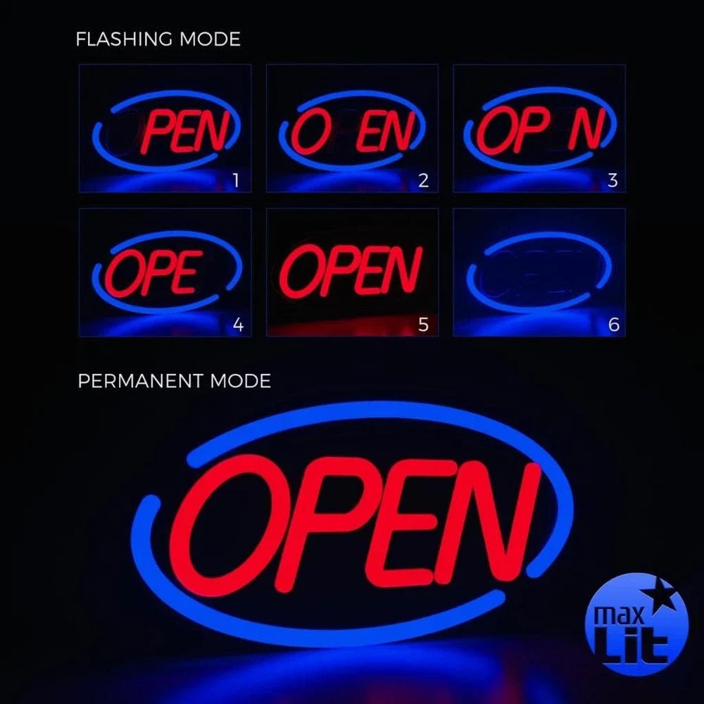 Large Oval LED Neon Open Sign – 24” x 12” (Blue/Red)