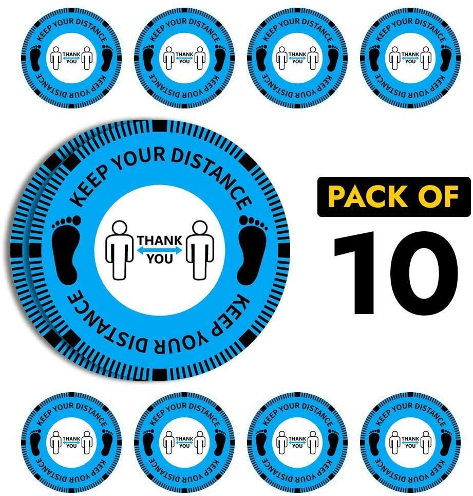 Pack of 10 – 12 INCH Social Distancing Floor Decals Stickers – 6 Feet Apart Sign