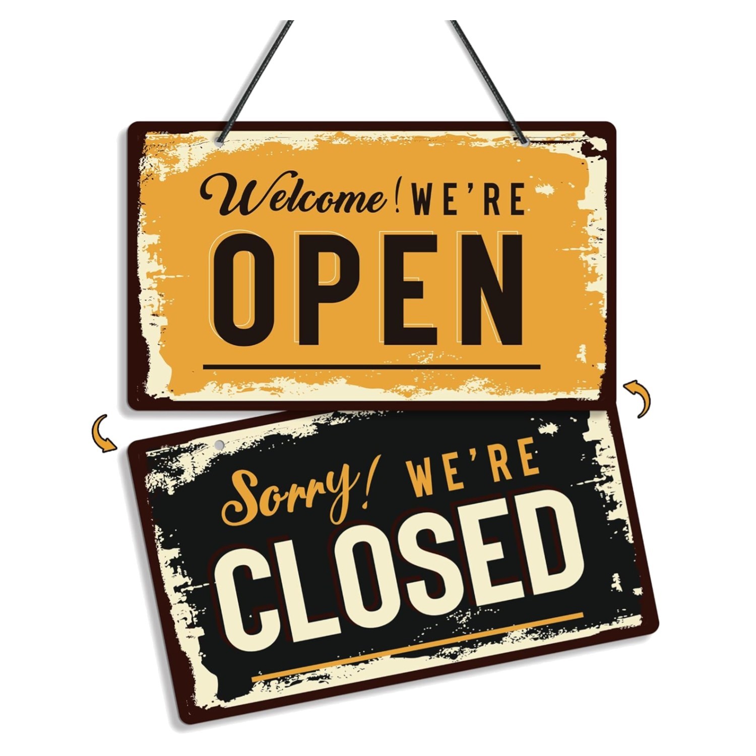 Open Closed Sign for Business, 10″ X 6″ Double Sided Plastic Sign with Twine, Su