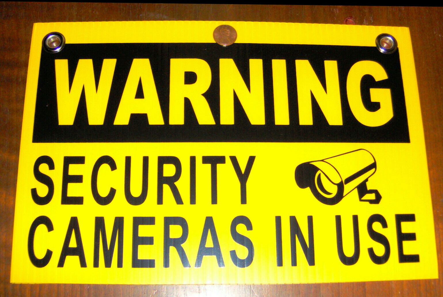 WARNING SECURITY CAMERAS IN USE Plastic Sign camera security Yellow Black 8″x12″