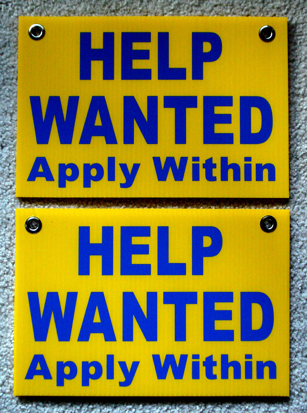(2) HELP WANTED Apply Within Plastic Coroplast SIGNS 8×12 with Grommets yell