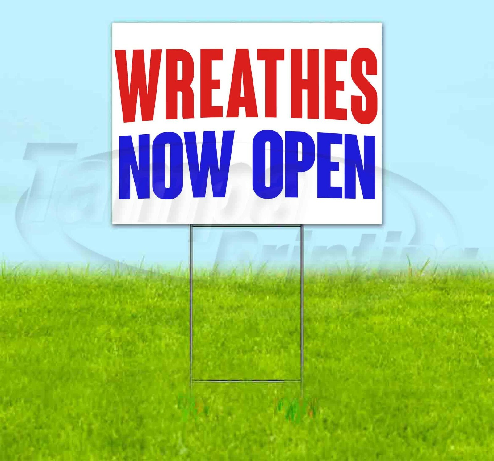 WREATHES NOW OPEN Yard Sign Corrugated Plastic Bandit Lawn Decoration USA