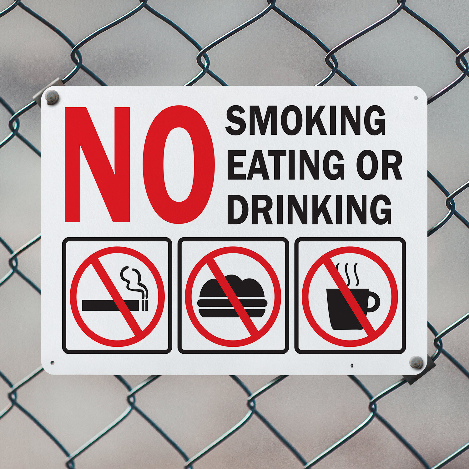 (2 Pack) No Smoking Eating or Drinking with Graphic OSHA ANSI Sign Decal Metal