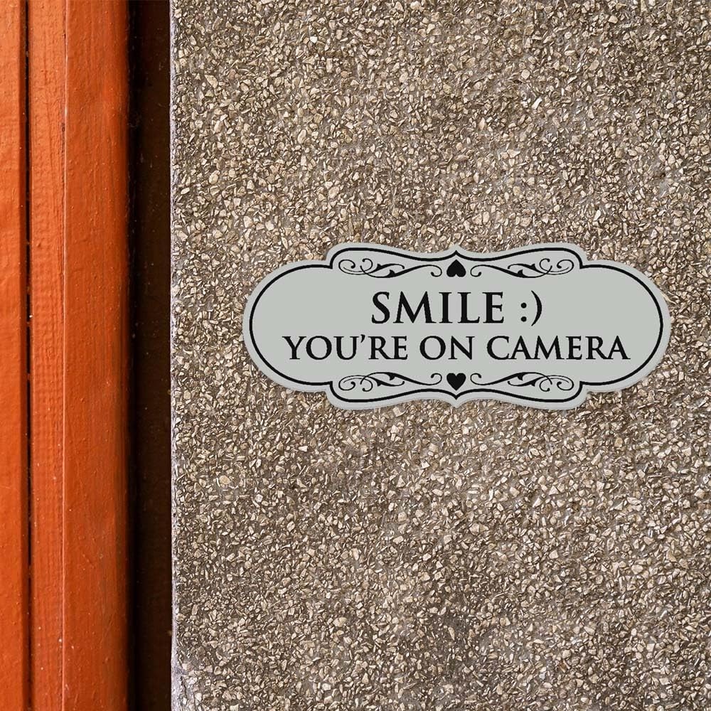 Large Black Designer Smile You’re On Camera Sign Durable Wall Door Security
