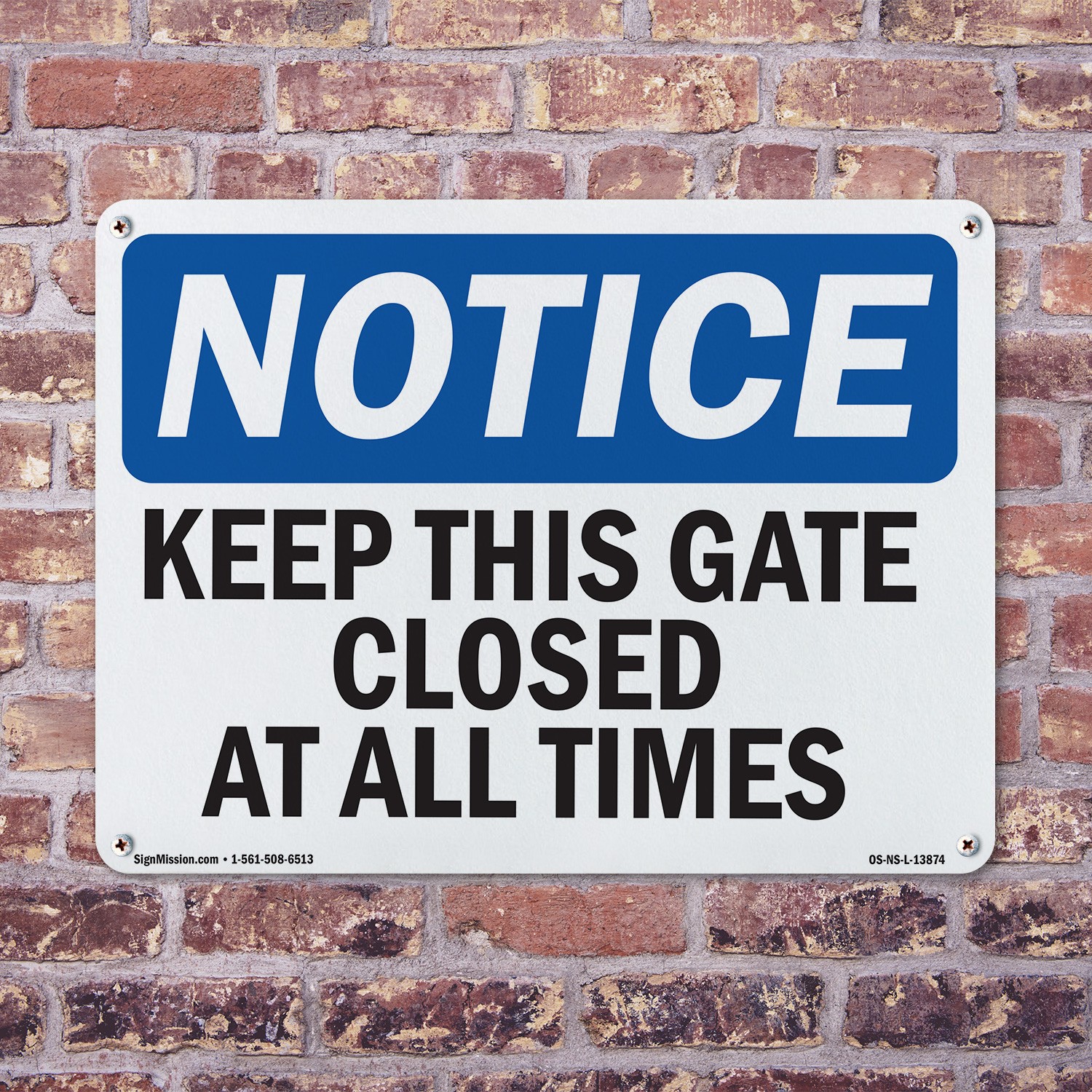 Keep This Gate Closed At All Times OSHA Notice Sign Metal, Decal – 5 or 10 Pack