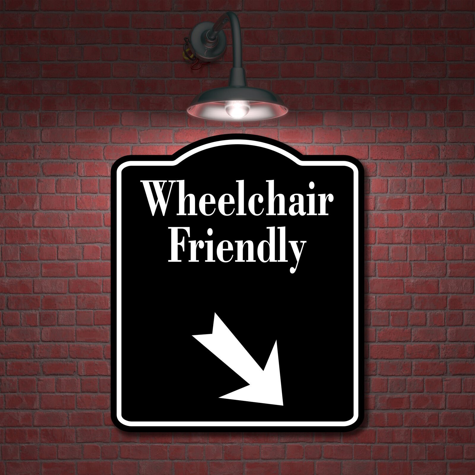 Wheelchair Friendly 45 degree Down Right Arrow BLACK Aluminum Composite Sign