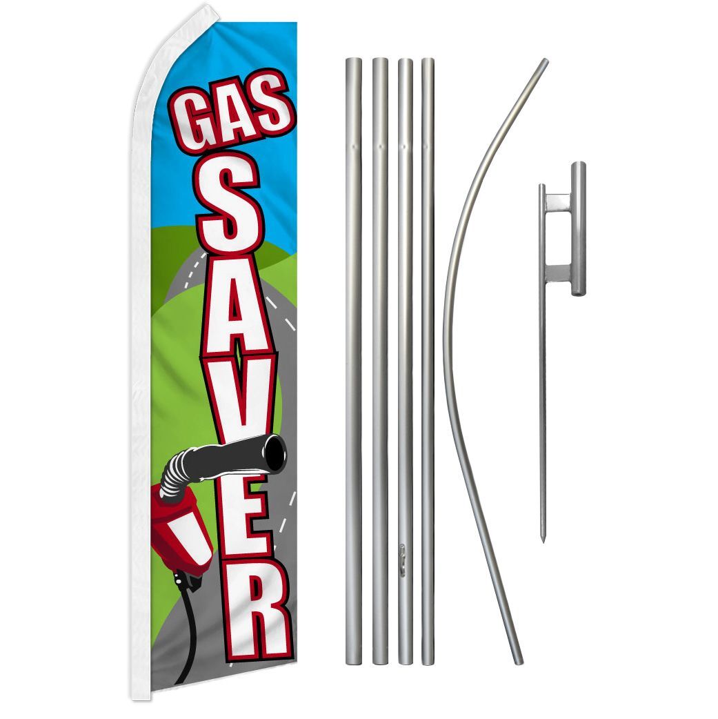 “GAS SAVER” Advertising Super Flag & Pole Kit fuel hybrid electric car auto