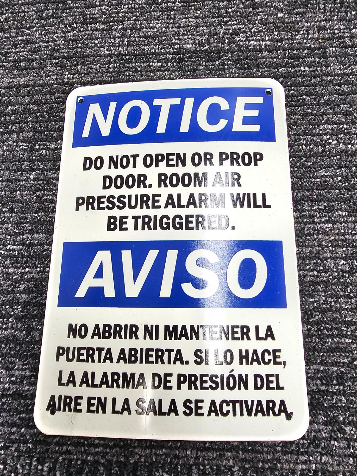 (QTY 2) Notice Do Not Open or Prop Door Sign with Spanish Facility Safety 10 x 7