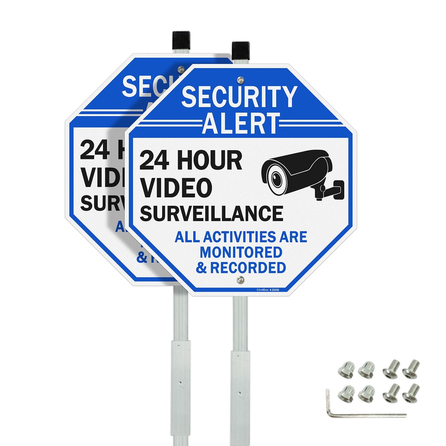 Video Surveillance Security Sign with Stake Outdoor Reflective Aluminum 2 Pack