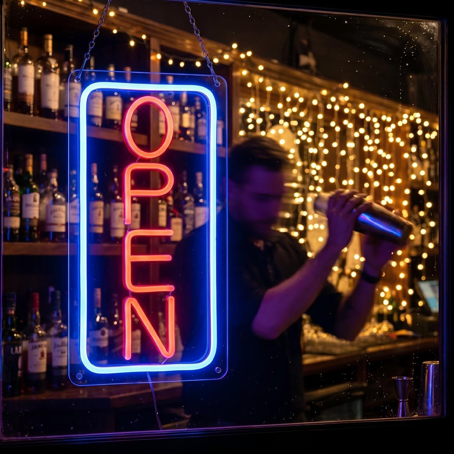 16″ LED Neon Open Sign – 5 Modes, Dimmable, USB & Battery Powered for Storefront