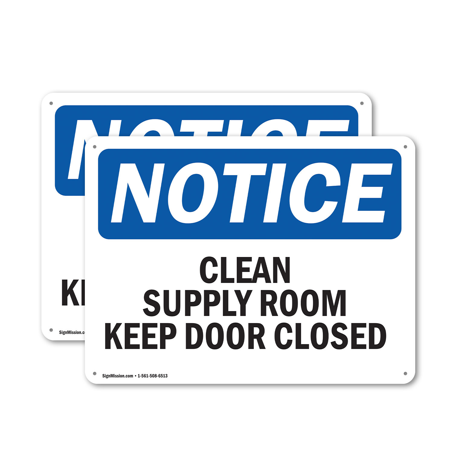 (2 Pack) Clean Supply Room Keep Door Closed OSHA Notice Sign Decal Metal Plastic