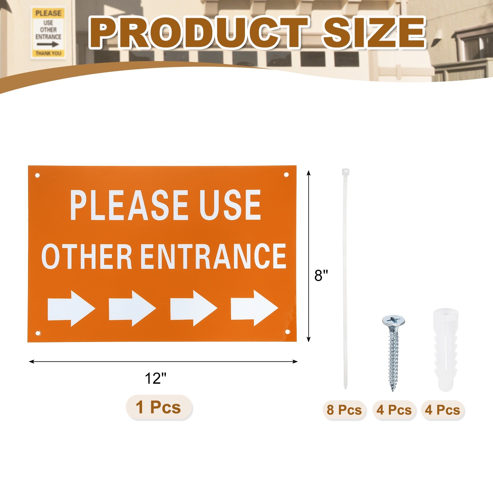 Please Use Other Entrance Sign, Right Arrow, Orange Yellow on Dark White