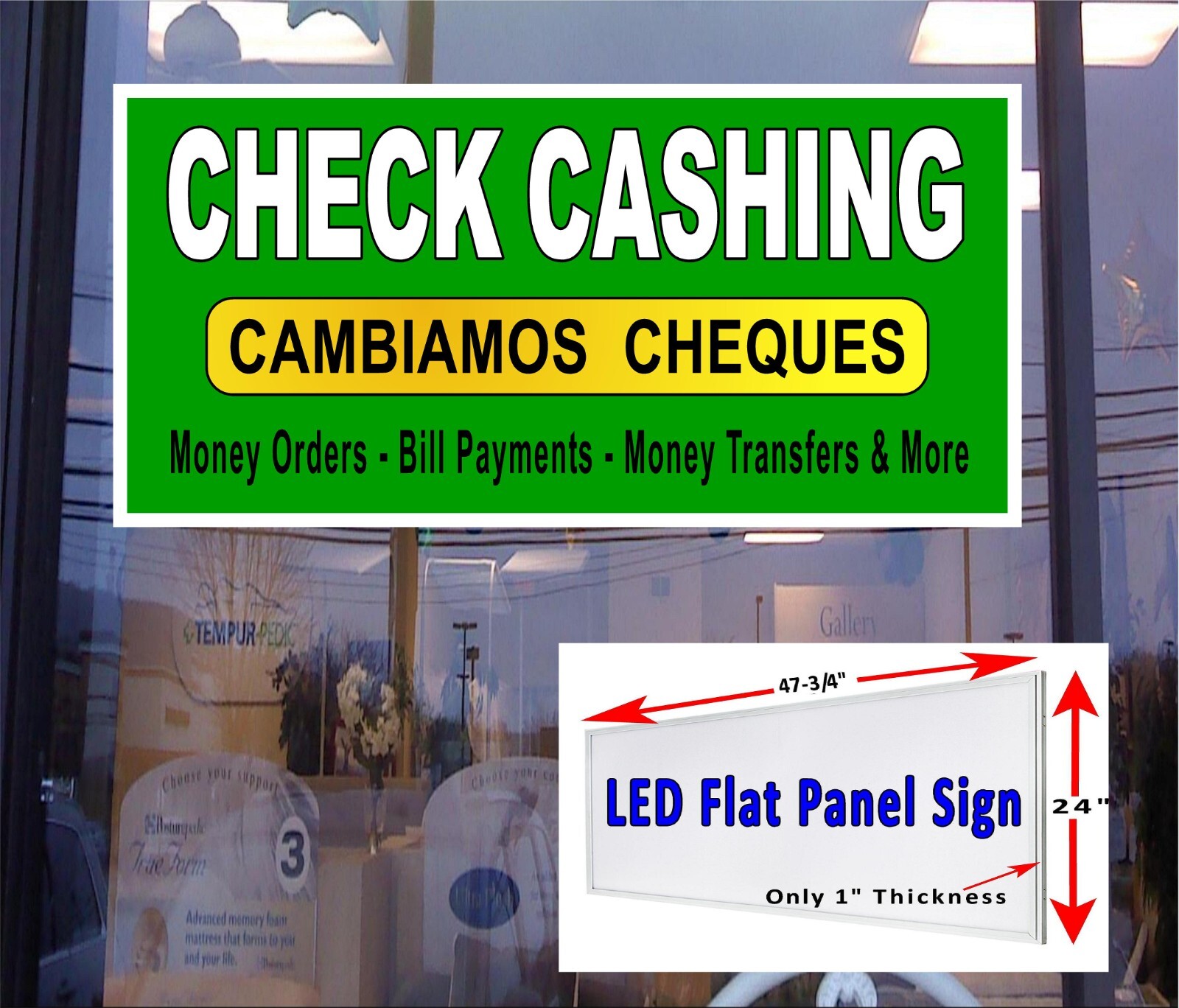 Check Cashing cambiamos cheques Money Orders Bill Pay LED Light box window sign