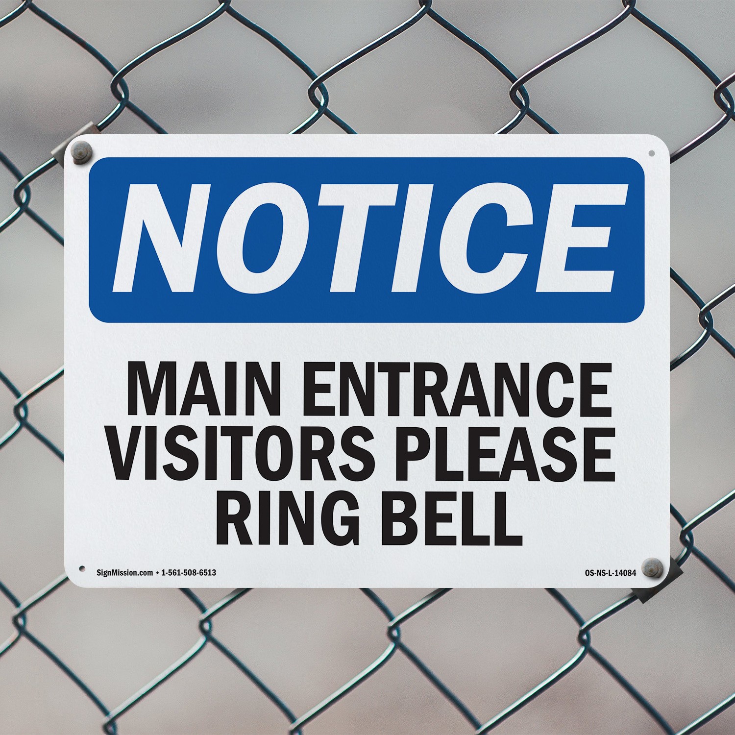 Main Entrance Visitors Please Ring Bell OSHA Notice Sign Or Decal – 5 or 10 Pack