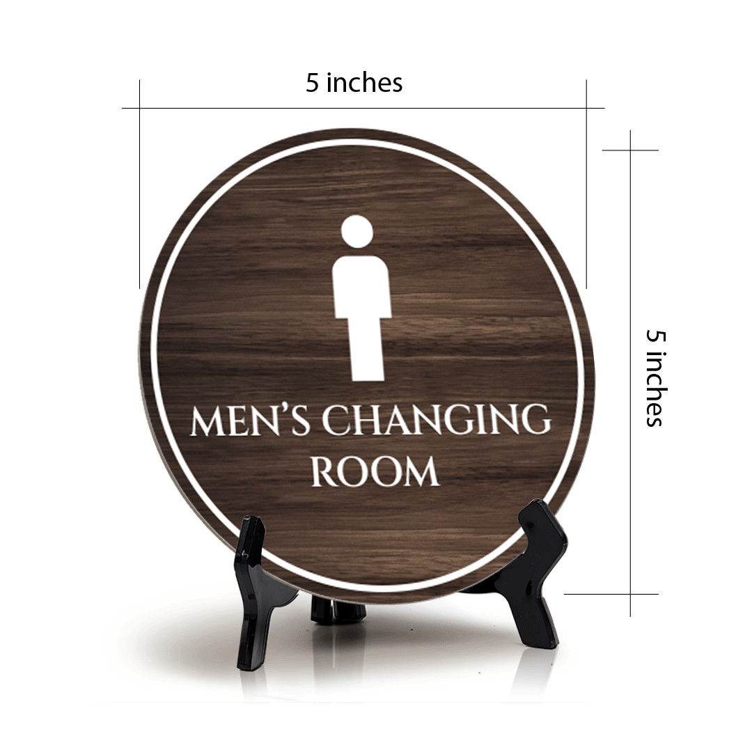 Men’s Changing Room Circle Table Sign with Acrylic Stand (5×5″)