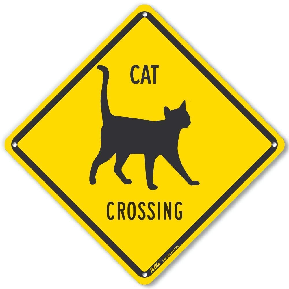 Cat Crossing Aluminum Sign, 10 x 10, Yellow, Black Text, PKAC-0153-NA_10x10