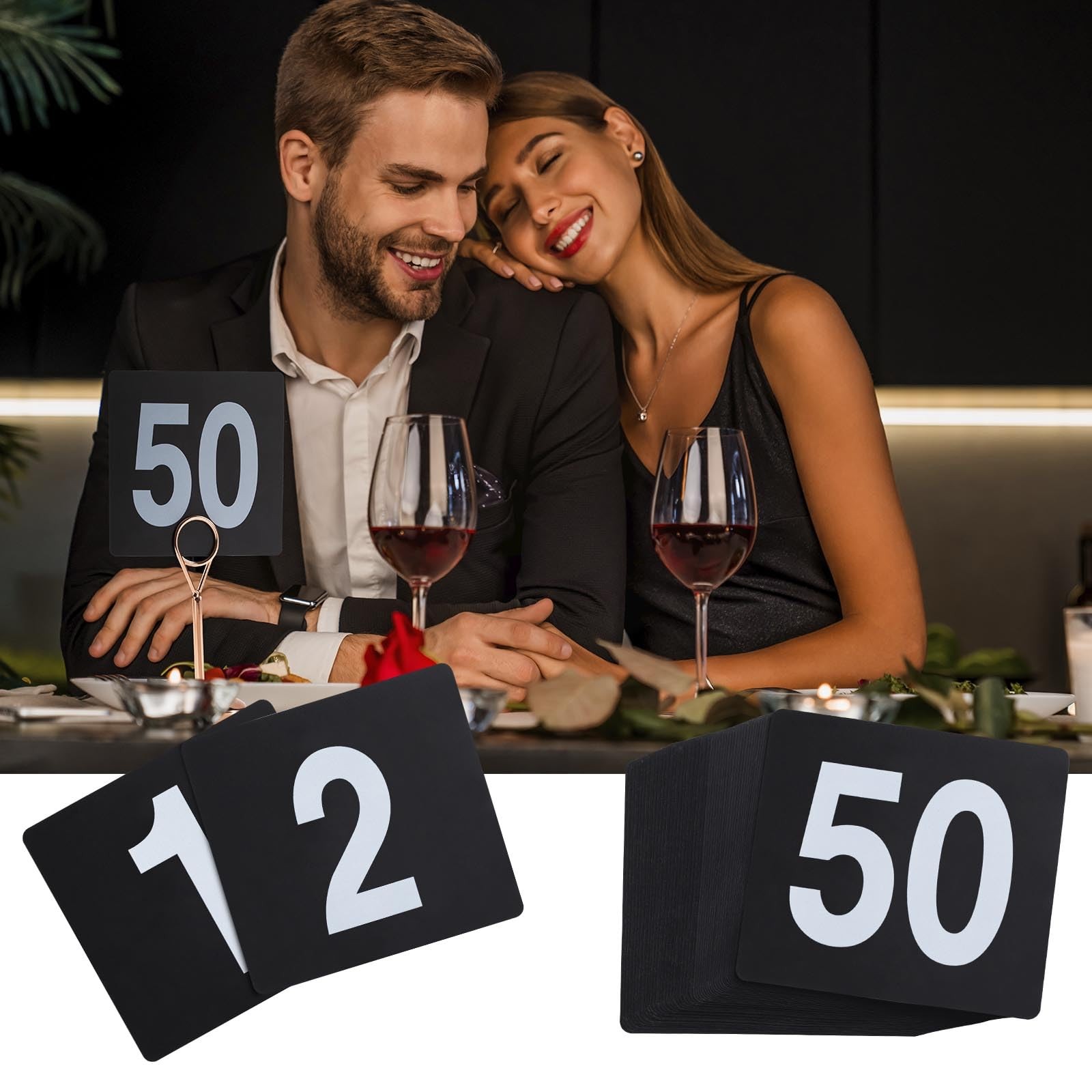 100 PCS Table Number Cards 1100 Double Sided 3.5 Inch Plastic Black