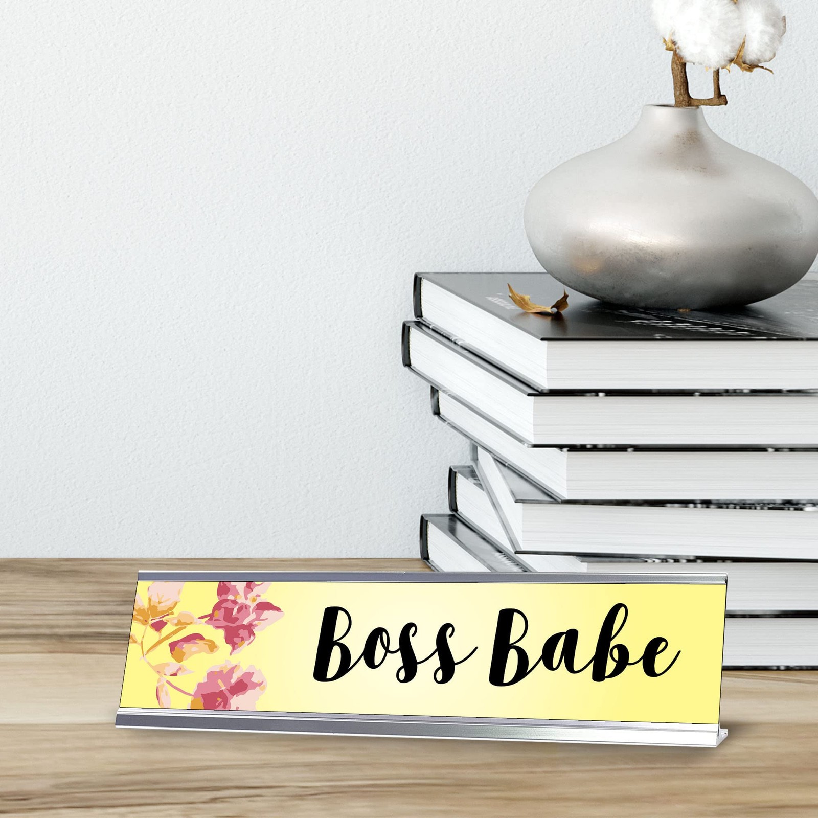 Boss Babe, Yellow Floral Desk Sign (2 x 8″)