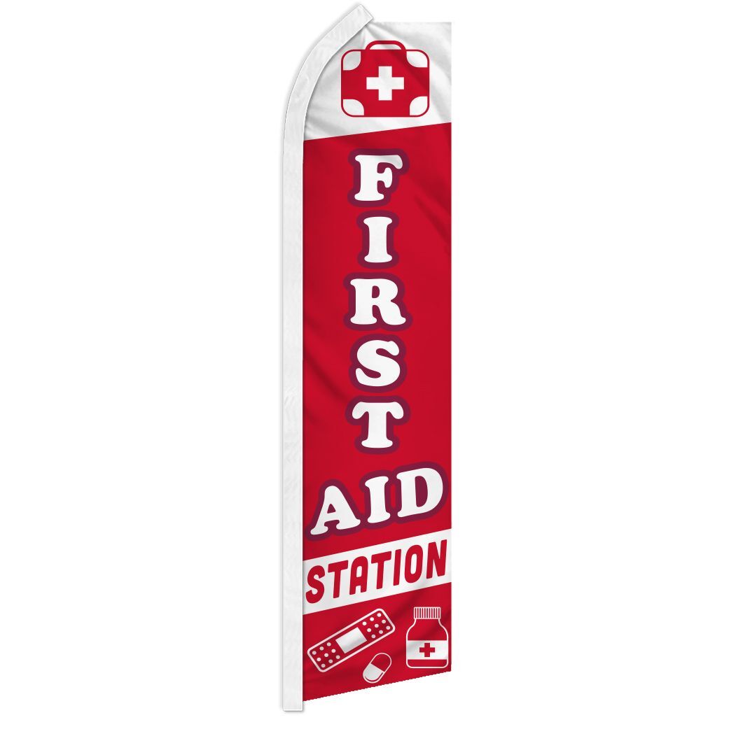 FIRST AID STATION advertising super flag polyester banner *POLE NOT INCLUDED*