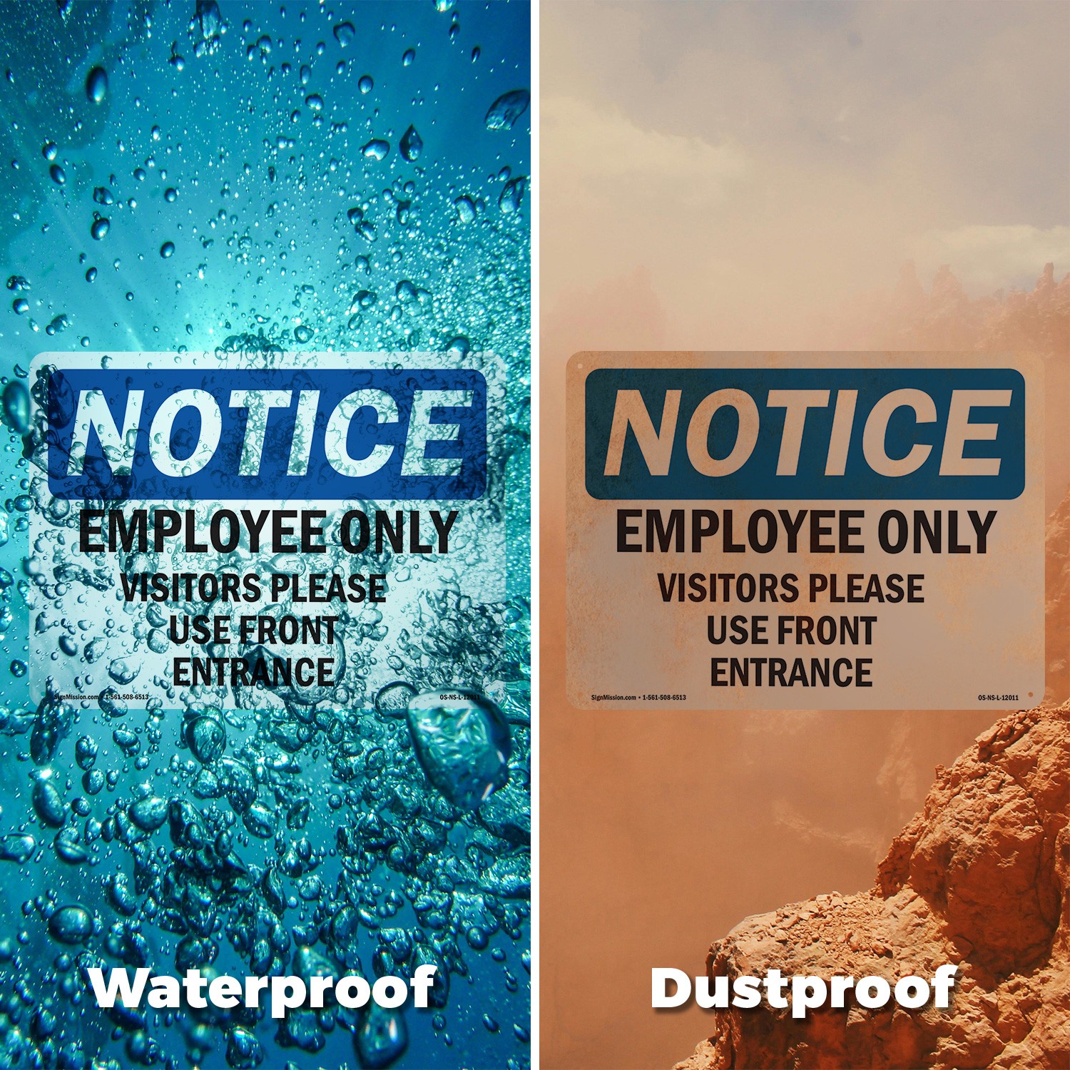 Employees Only Visitors Please Use Front Entrance OSHA Notice Sign 5/10 Pack