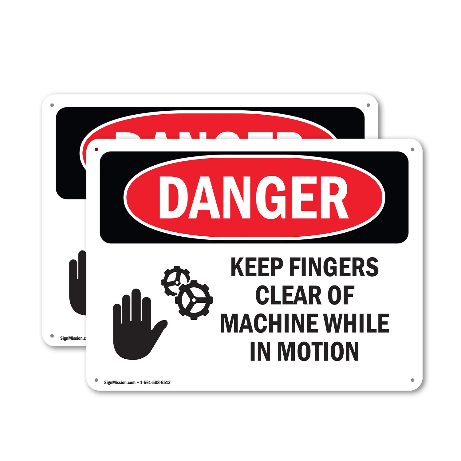 (2 Pack) Keep Fingers Clear Of Machine Motion OSHA Danger Sign Decal Metal