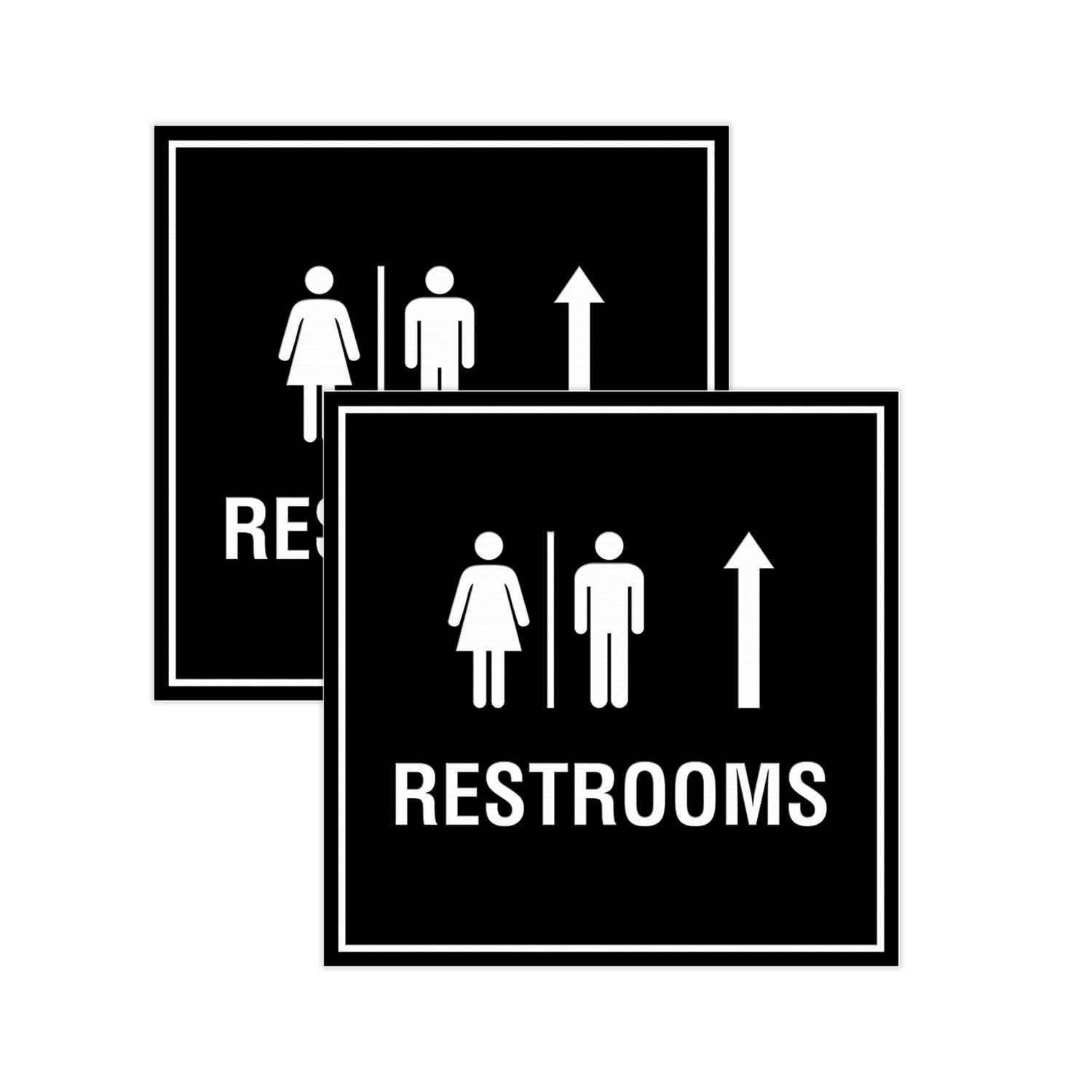 Sign Restrooms Up Arrow Square Black Medium 2 Pack Wayfinding