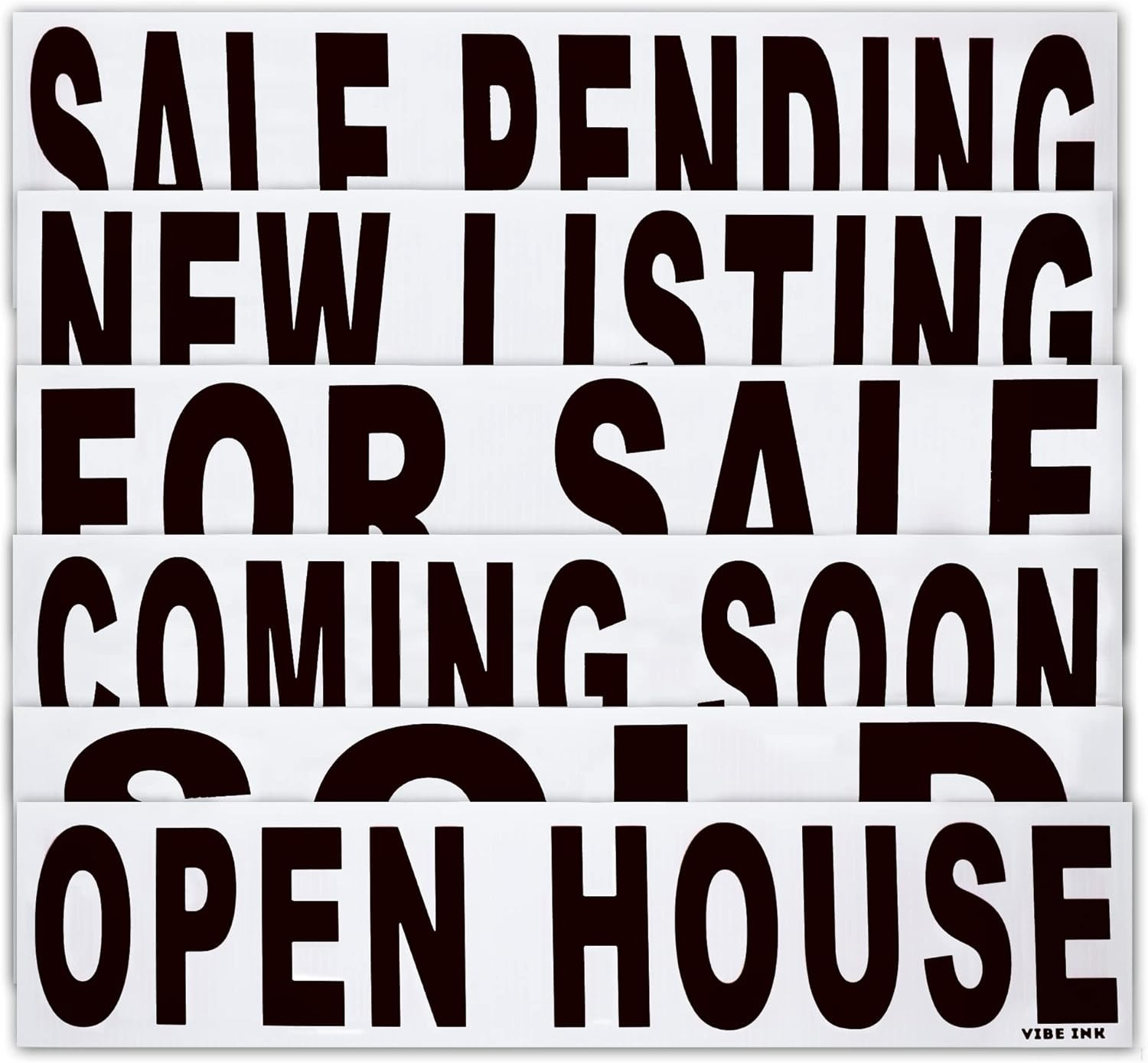 6 Pack Bundle Real Estate Rider Signs 6×24″ – FOR SALE, OPEN HOUSE, SOLD, COMING