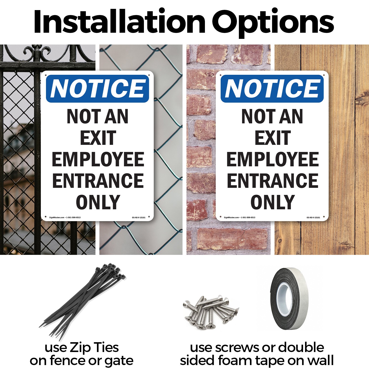 Not An Exit Employee Entrance Only OSHA Notice Sign Metal, Decal – 5 or 10 Pack
