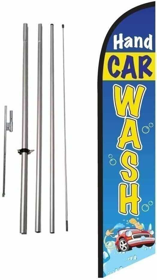 Hand Wash Advertising Feather Banner Swooper Flag Sign with Flag Pole Kit and…