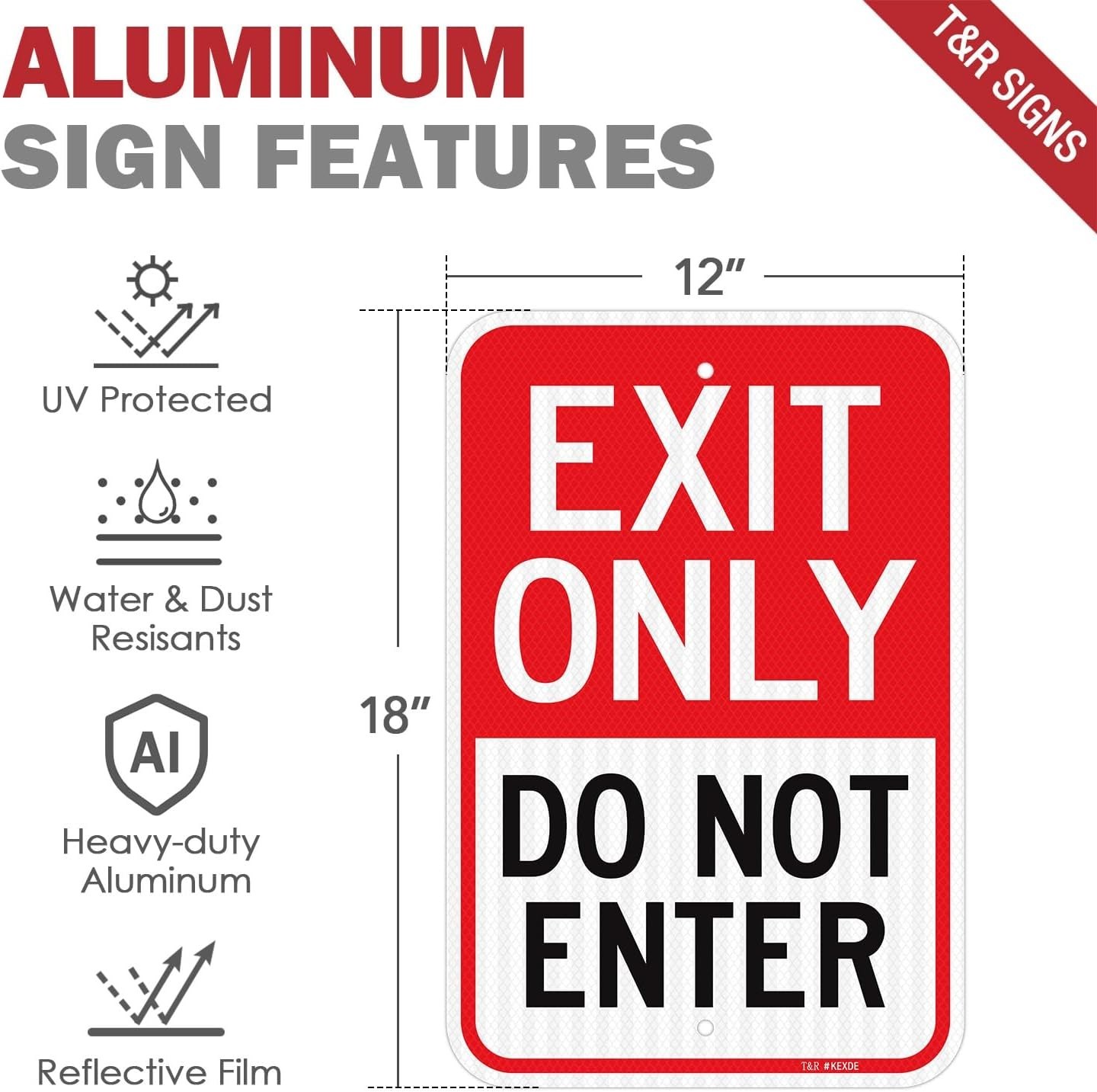 2 Pack Large Exit Only Do Not Enter Sign, 18″ x 12″ Engineer Grade Reflective…