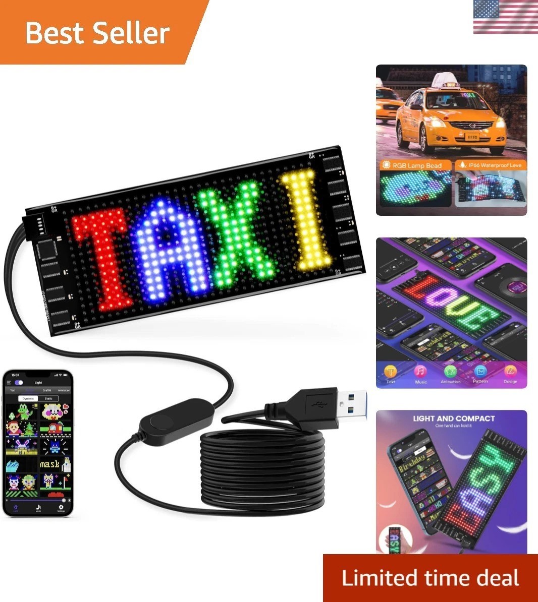 LED Sign for Car, 7”x3”Flexible LED Matrix Panel USB 5V Bluetooth Applicati…