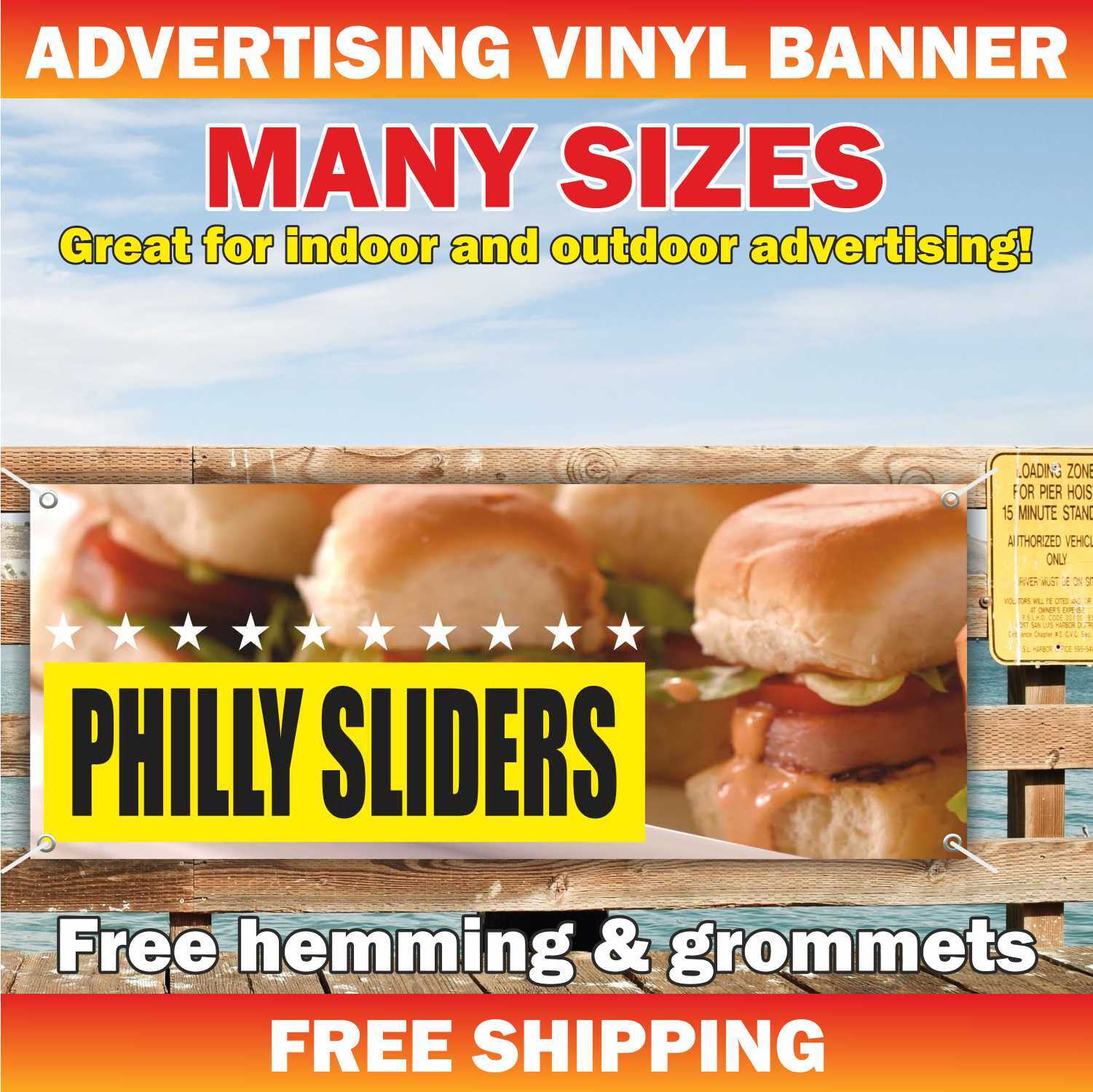 PHILLY SLIDERS Advertising Banner Vinyl Mesh Sign Steak Cheese Food Bar Burger