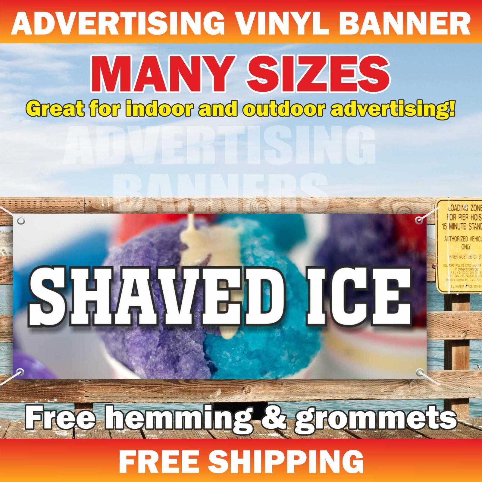 SHAVED ICE Advertising Banner Vinyl Sign Snow Cone Ice Cream Cold Frozen Dessert