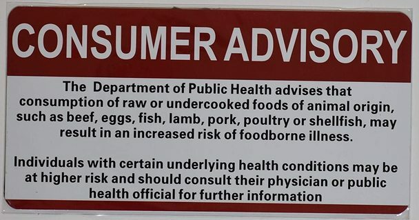 Restaurant Consumer Advisory Sign (Double Sided Tape White,6×12)–REF24-1027
