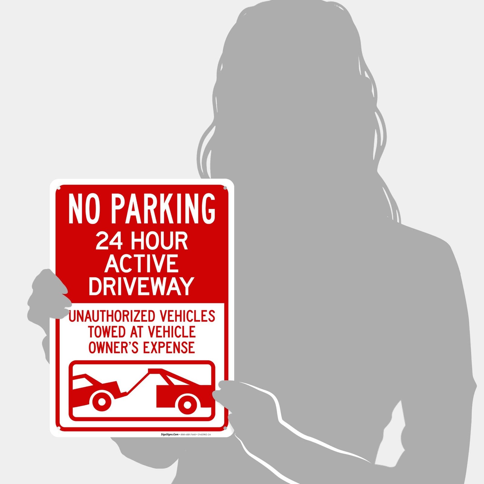 No Parking 24 Hour Active Driveway Unauthorized Vehicles Towed with Graphic