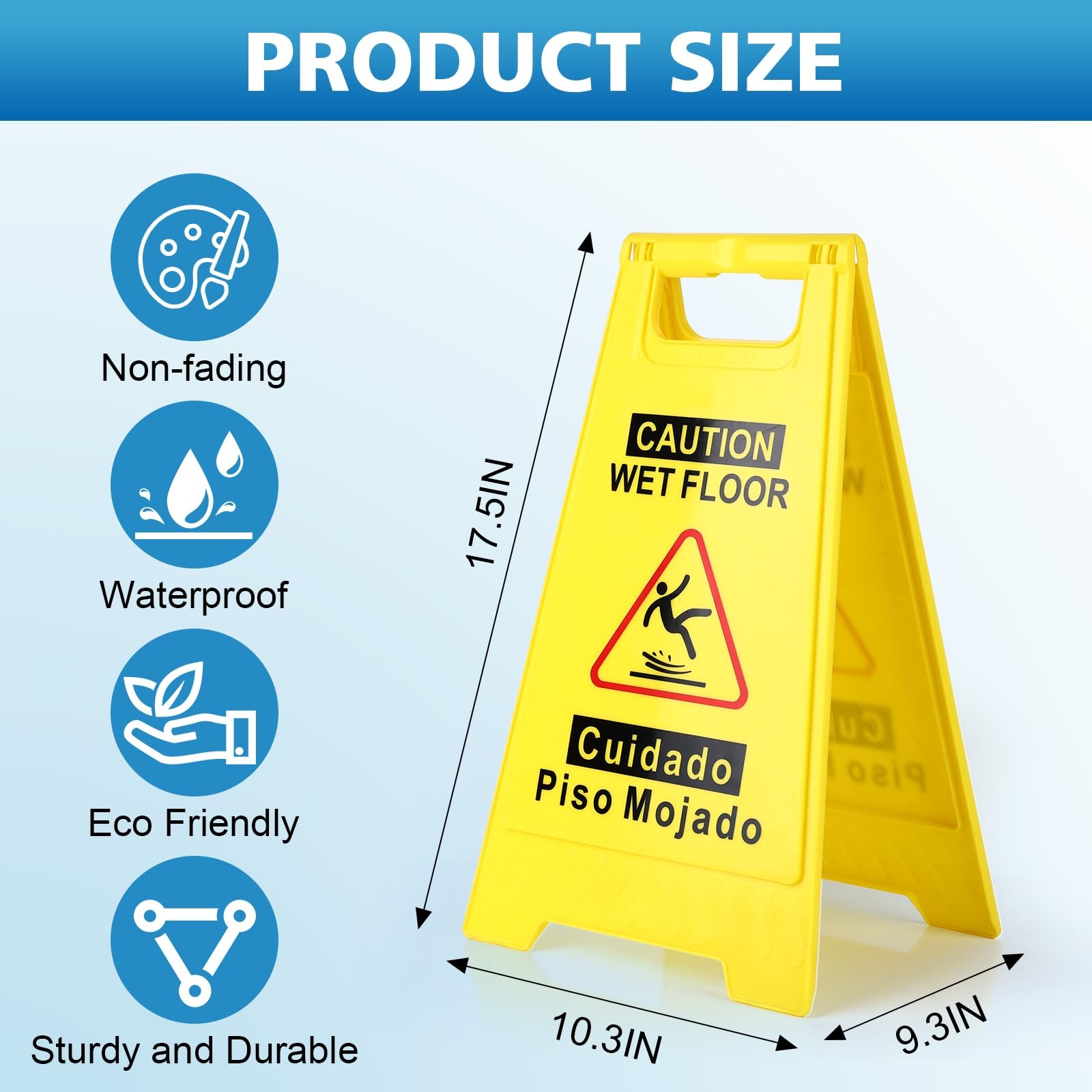 2 PCS Caution Wet Floor Sign 17.5″ Yellow DoubleSided Safety Folding AFrame
