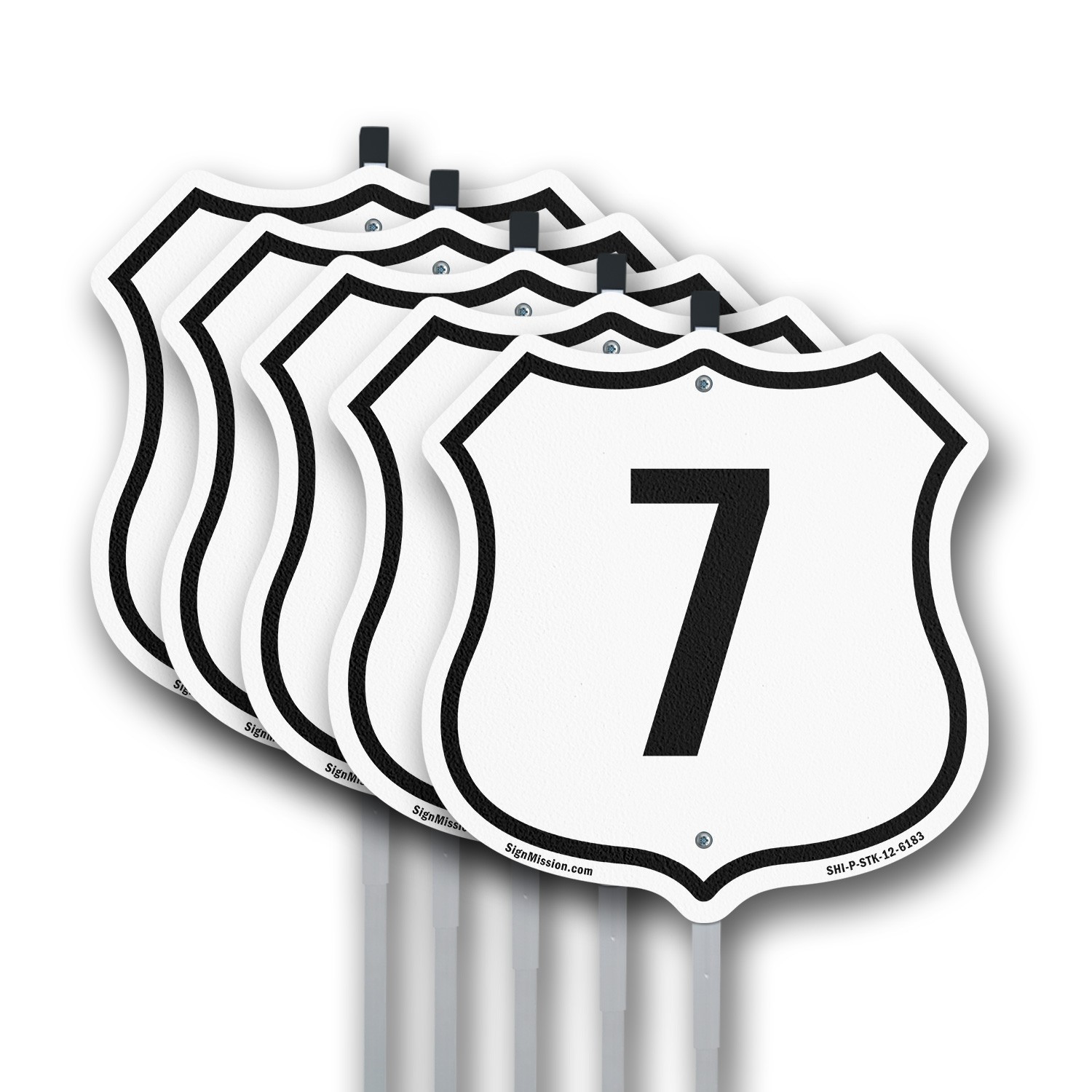 Number 7 Shield Shaped Sign With Stake Weather Resistant