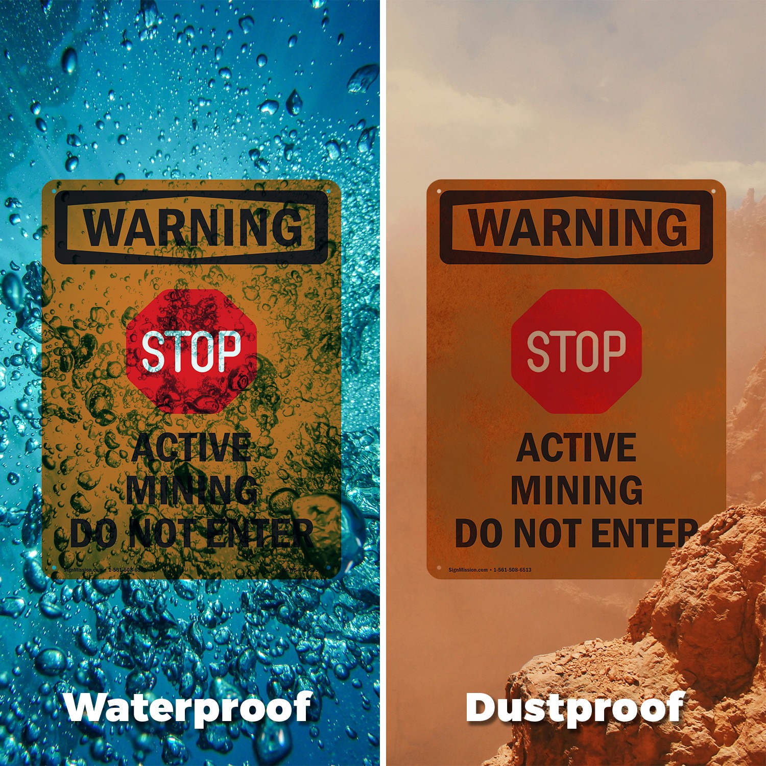 Active Mining With Symbol OSHA WARNING Sign Metal, Plastic, Decal 5 or 10 Pack