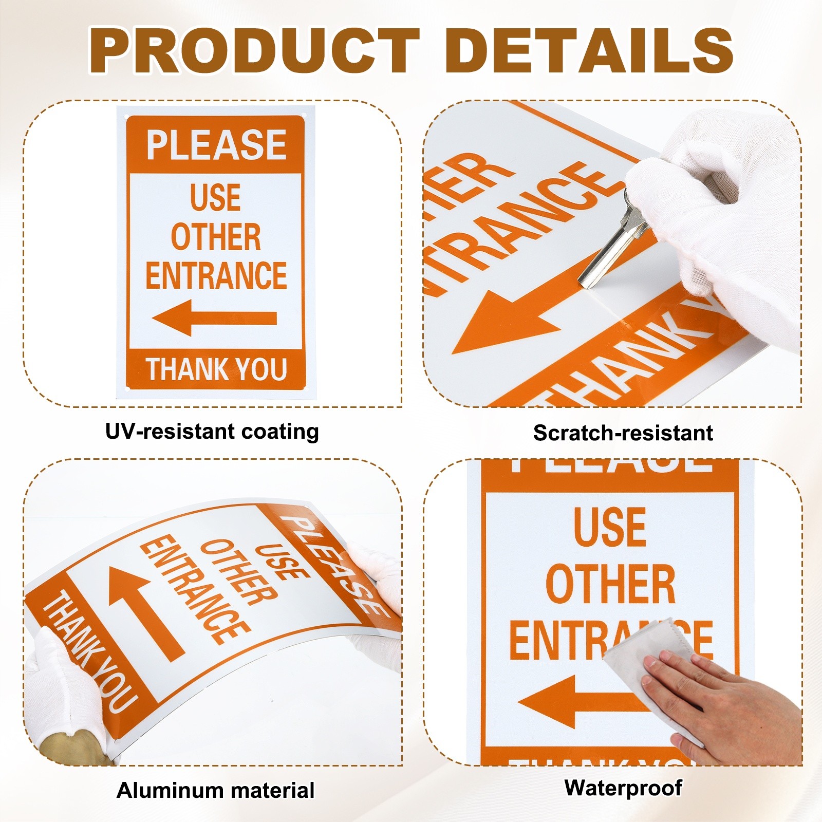 Please Use Other Entrance Thank You Sign, Orange Yellow on Dark White(Vertical)