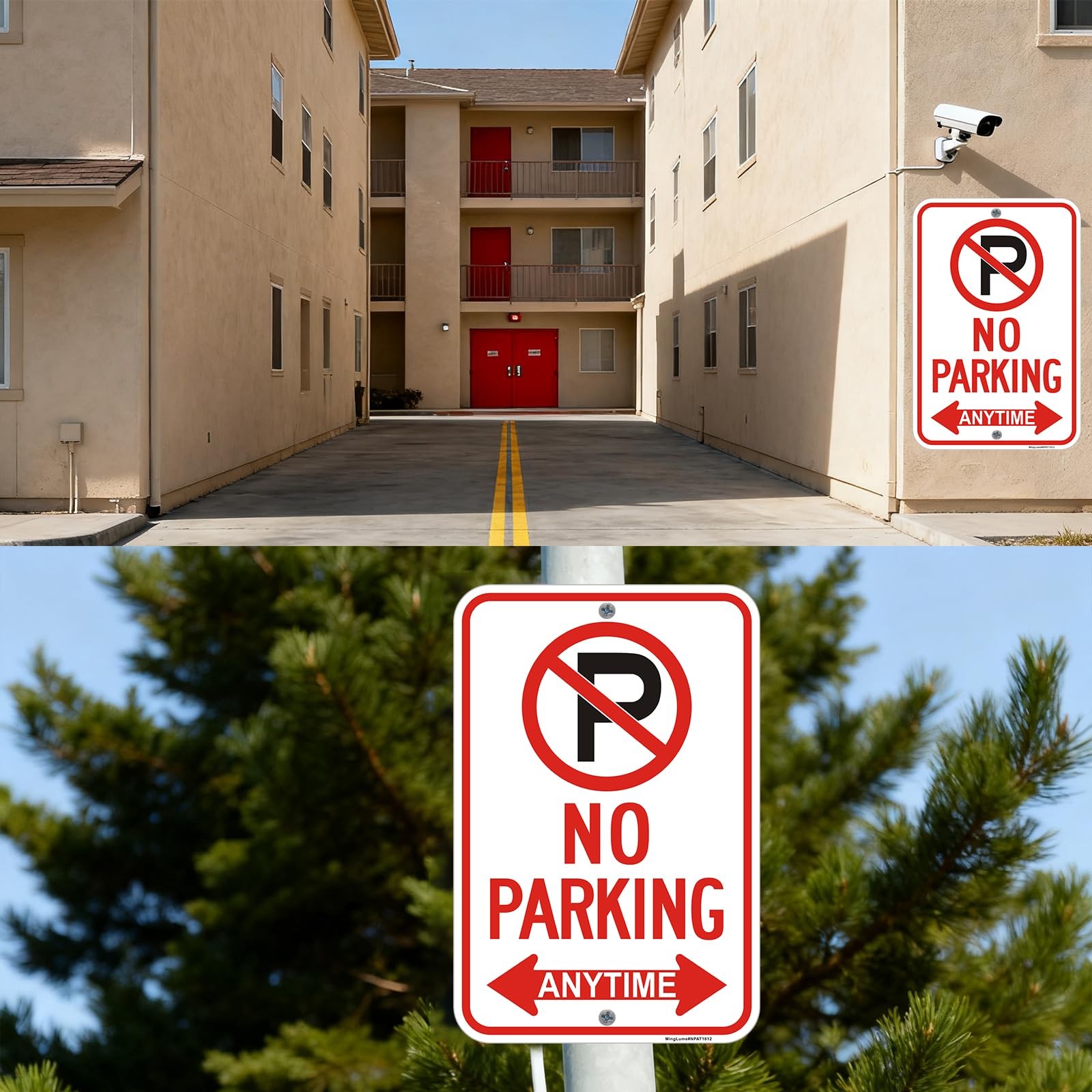 2 Pack Large No Parking Anytime Signs with Arrow, 18×12 Inch RustFree Reflect…