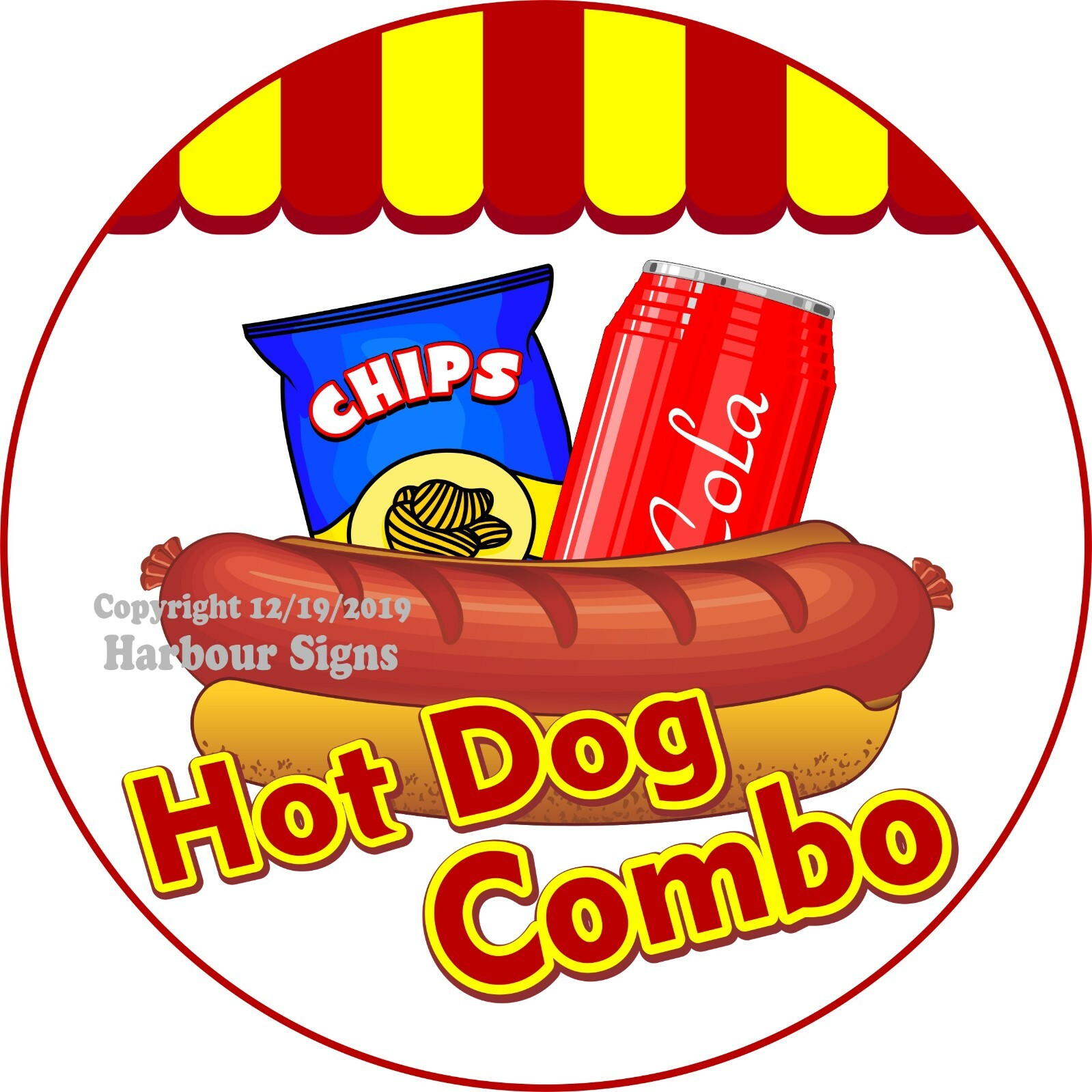 Hot Dog Combo DECAL (Choose Your Size) Concession Food Truck Circle Sticker