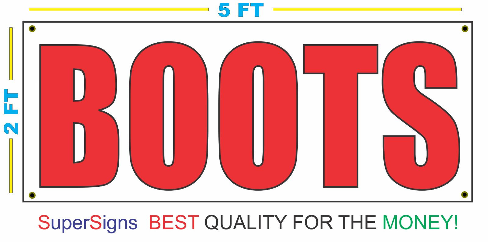 Giant BOOTS Banner Sign NEW Larger Size 2×5 Red & White