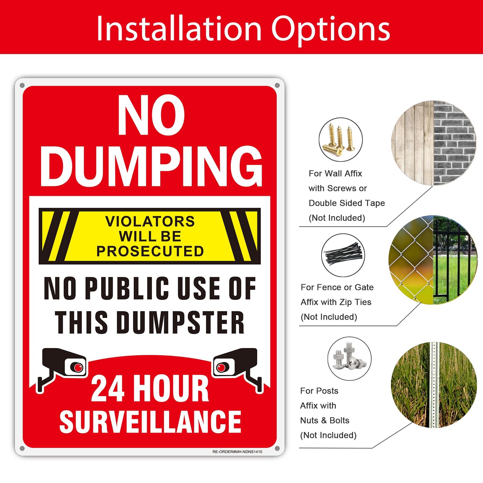 No Dumping Signs 2Pack, 14×10 Inch Aluminum, Reflective, Weather Resistant