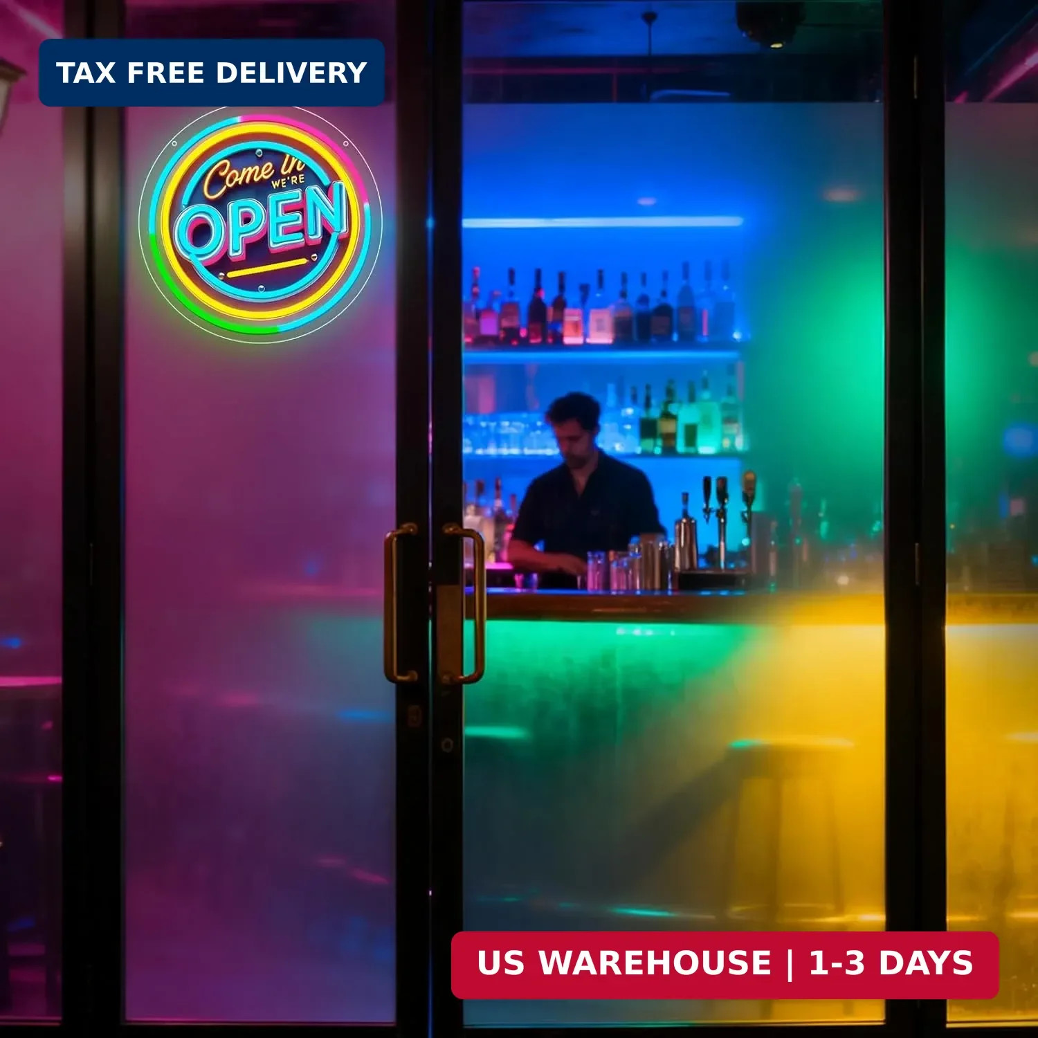 Neon Open Sign for Business, 13 * 13” Colorful Adjustable Brightness Come in We