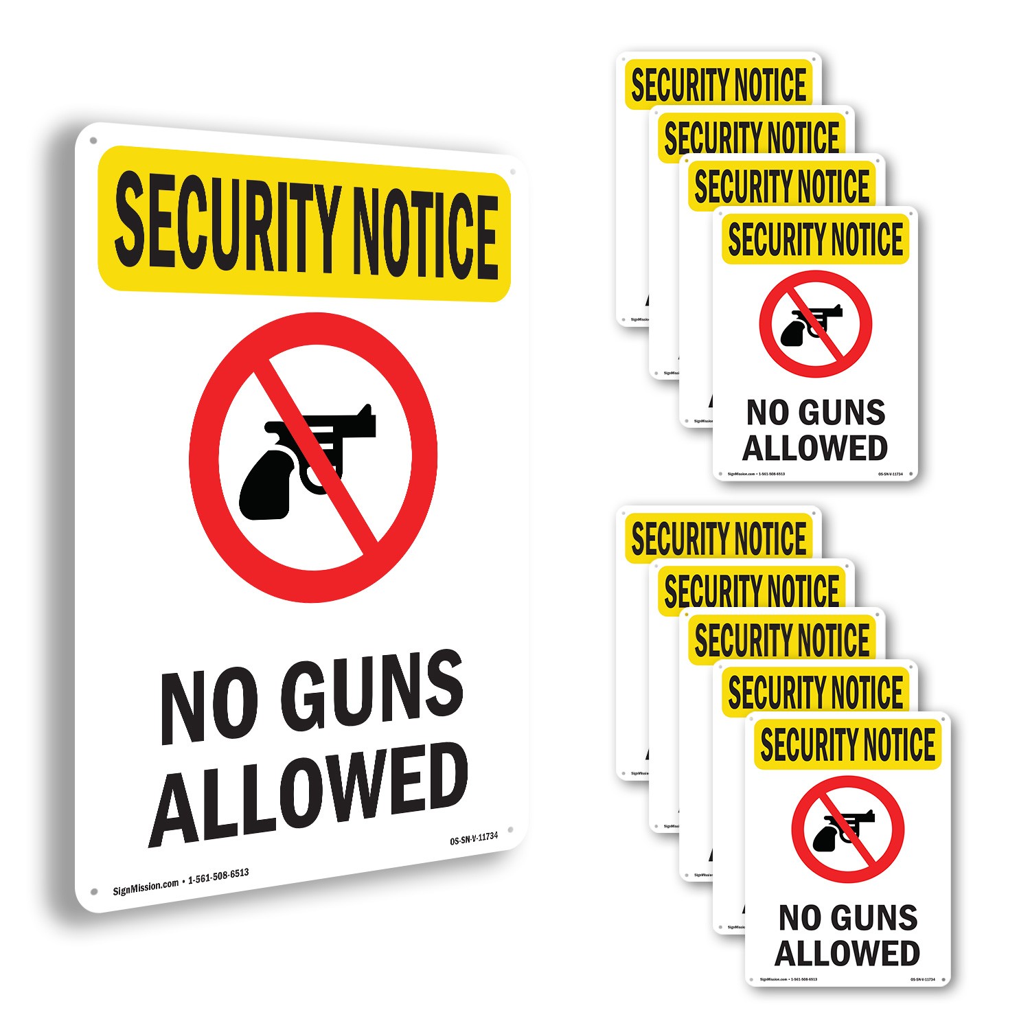 No Guns Allowed With Symbol OSHA Security Notice Sign Or Decal – 5 or 10 Pack